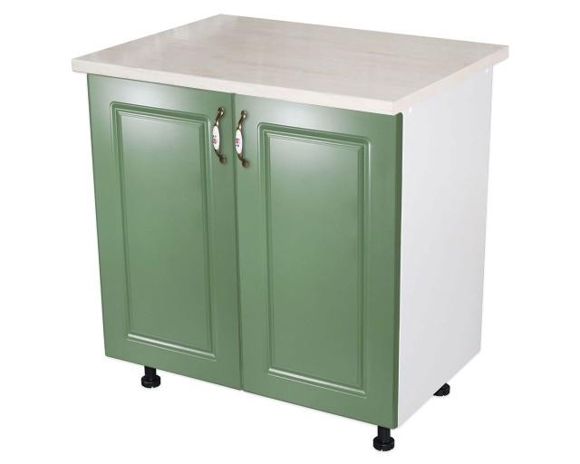 Masca pentru chiuveta cu 2 usi 80 cm Zebra, Alb/MDF Verde cu blat Travertin, 80 x 85 x 60 cm